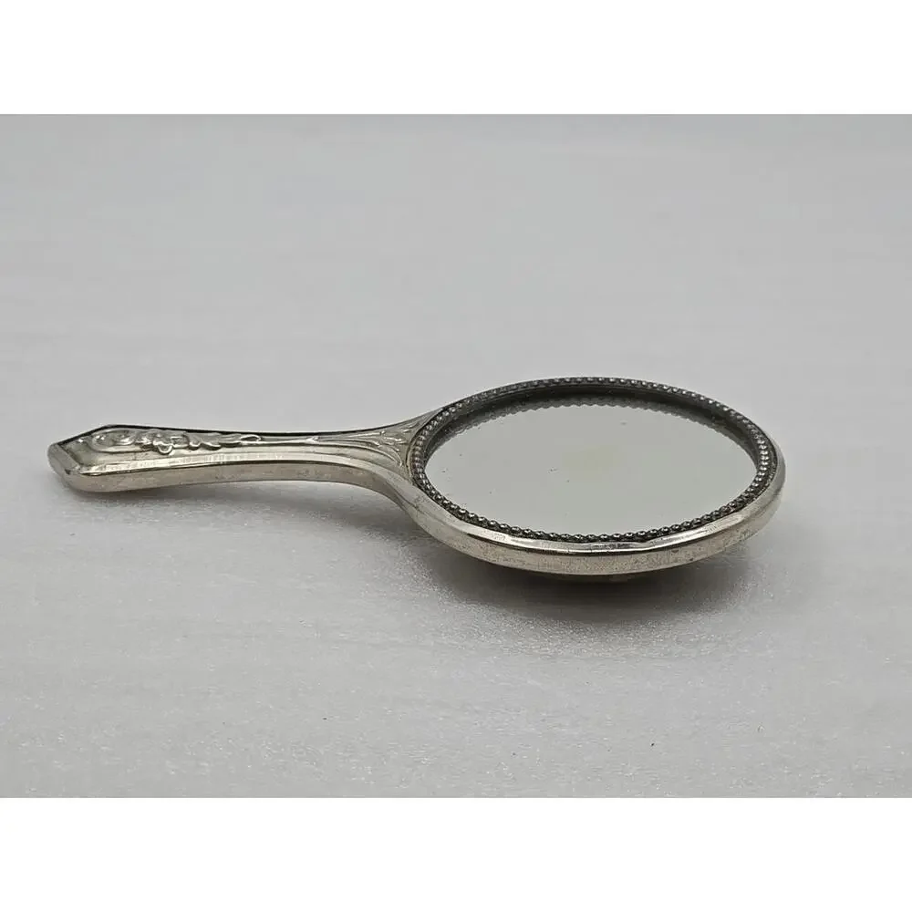 Vtg Bushkill Falls Handheld Mirror Silver Tone w/Small Hidden Back Compartment